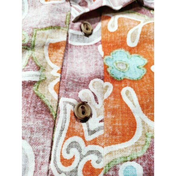 Barefoot in Paradise Cotton Floral Hawaiin Short Sleeve Polo Shirt Men's L Tall - Picture 7 of 12